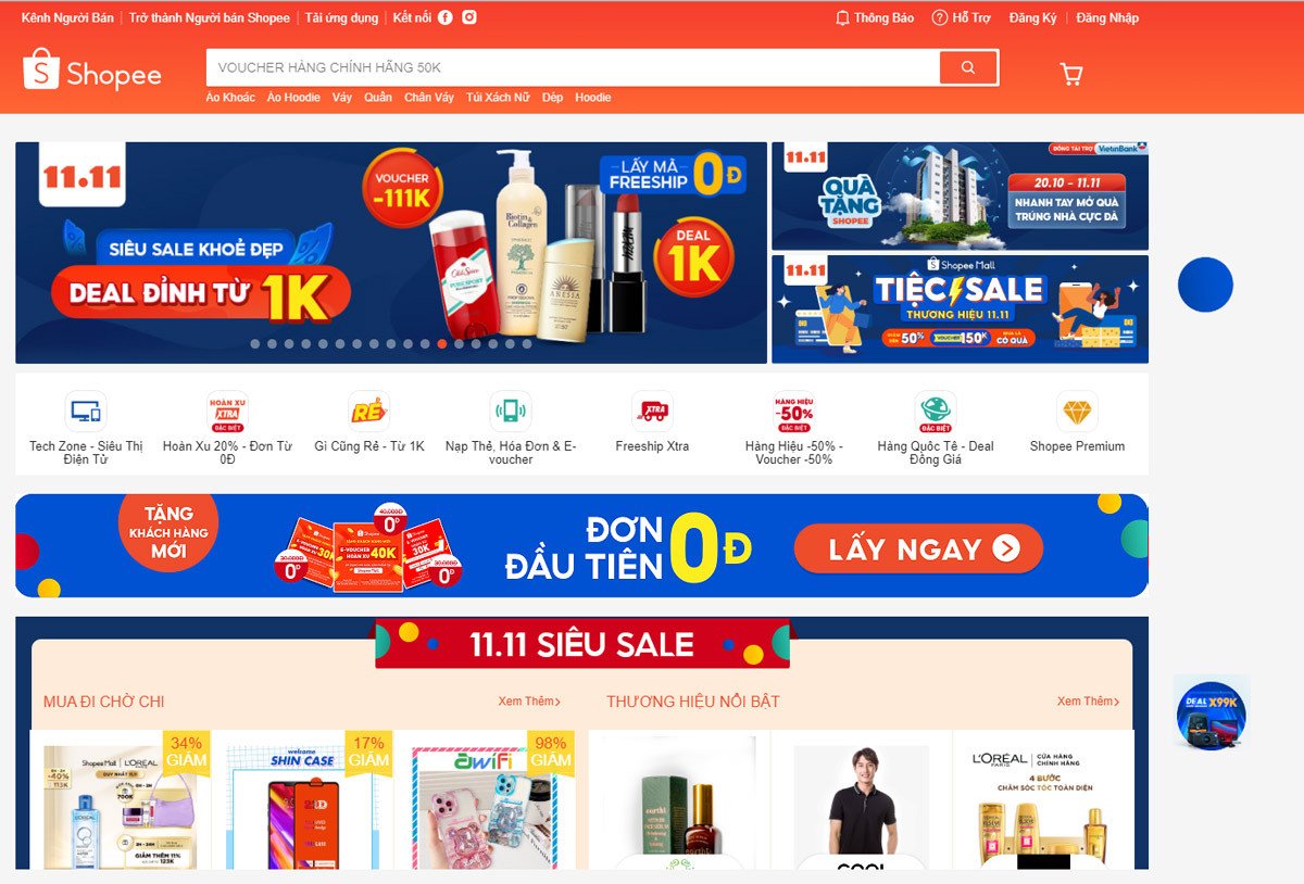 Giao diện ứng dụng Shopee, một ví dụ điển hình về mô hình C2C thành công tại Việt Nam