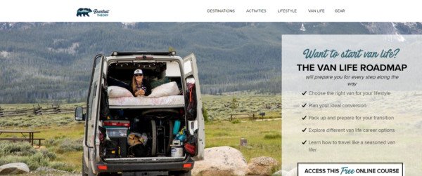 Giao diện website Bearfoot Theory, minh họa chiến lược nội dung tập trung vào phong cách sống du mục