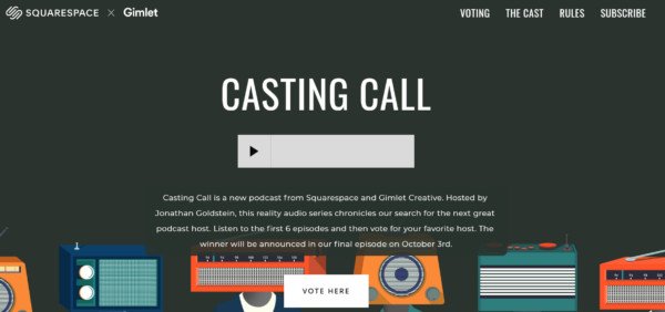 Giao diện website Casting Call của Squarespace