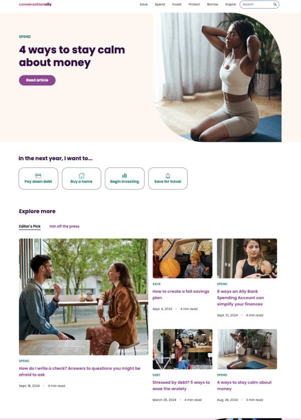 Giao diện website Conversationally, trung tâm nội dung đạt giải thưởng về tiếp thị nội dung cá nhân hóa.