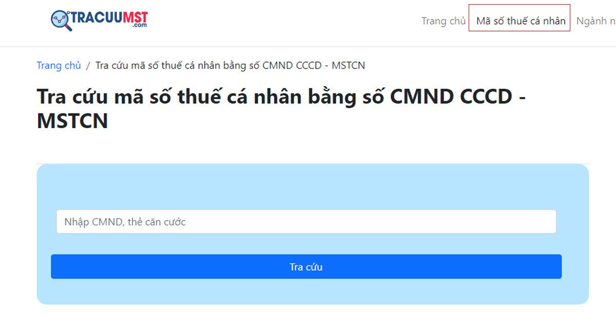 Giao diện website tracuuMST.com để tìm mã số thuế cá nhân nhanh chóng
