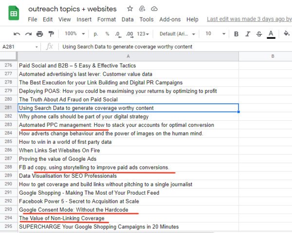 Google Sheet với các chủ đề tiếp cận - Gợi ý ý tưởng nội dung