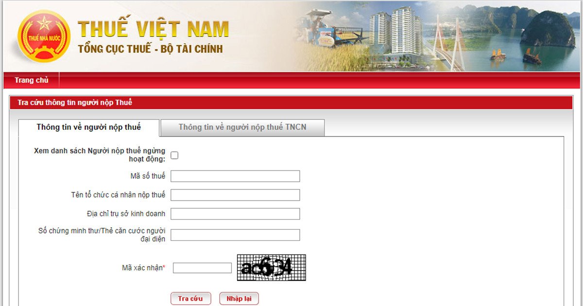 Hình ảnh minh họa cách tra cứu mã số thuế cá nhân trên Cổng thông tin Tổng cục Thuế
