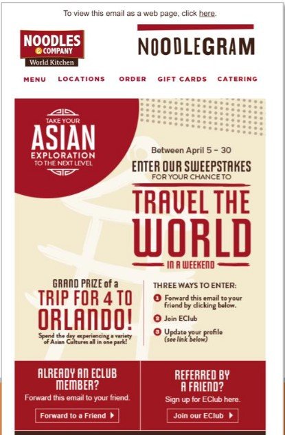 Hình ảnh minh họa chiến dịch email của Noodles &amp; Company