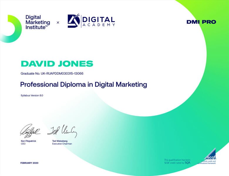 Hình ảnh minh họa chứng chỉ DMI PRO, một chương trình đào tạo Digital Marketing chuyên nghiệp