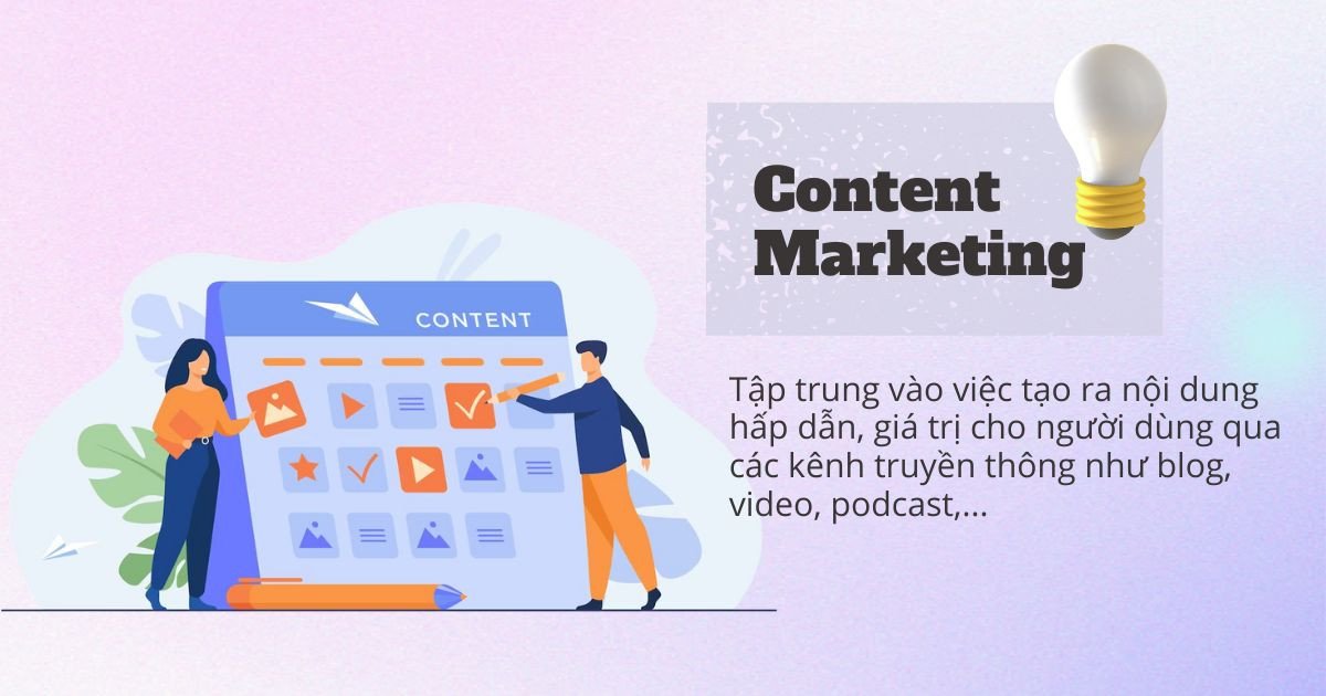 Hình ảnh minh họa đa dạng các loại hình Content Marketing, từ bài viết blog đến video và podcast, tập trung vào việc cung cấp giá trị cho người đọc.