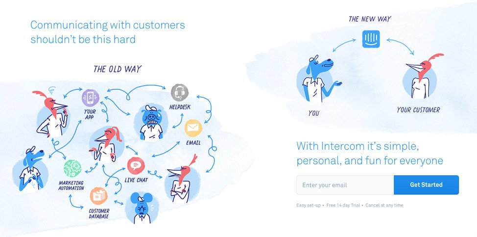 Hình ảnh minh họa Landing Page Intercom kể chuyện giao tiếp