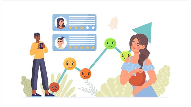 Hình ảnh một người đang cầm bảng hiệu với biểu tượng cảm xúc và dấu tích, thể hiện việc truyền tải thông điệp hiệu quả tạo ra cảm xúc tích cực và thúc đẩy hành vi khách hàng.