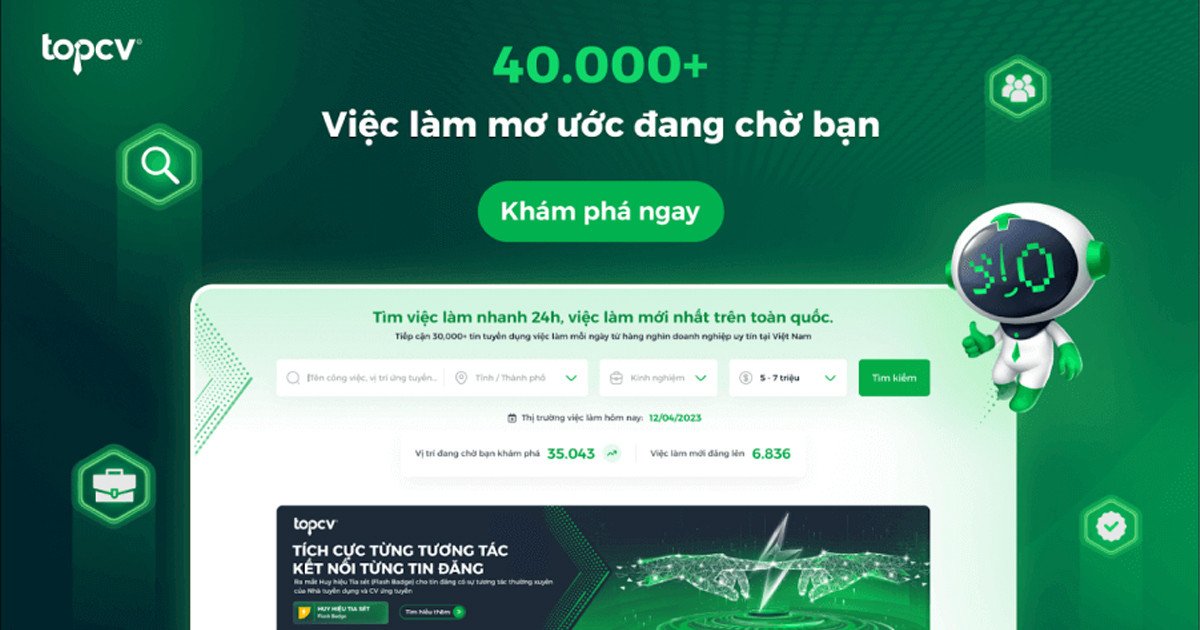 Hình ảnh trang chủ TopCV.vn, giúp ứng viên tạo CV và tìm việc hiệu quả.