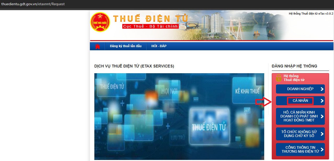 Hướng dẫn bước 1 truy cập Cổng thông tin Thuế điện tử để tra cứu MST cá nhân