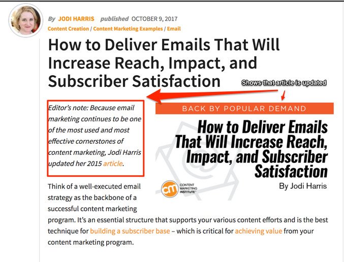 Hướng dẫn của CMI về gửi email hiệu quả, một ví dụ tuyển chọn nội dung hiện có