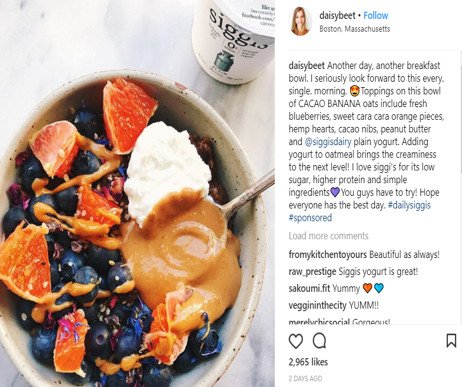 Influencer Daisybeet sáng tạo công thức bữa sáng với sữa chua Siggi's trên Instagram