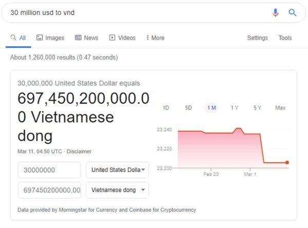 Kết quả đổi tỷ giá cho Search Intent trả lời nhanh