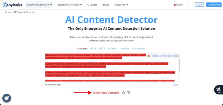 Kết quả nhận diện nội dung AI trên Copyleaks