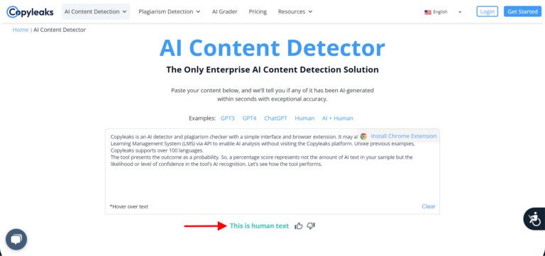 Kết quả nhận diện văn bản do con người trên Copyleaks