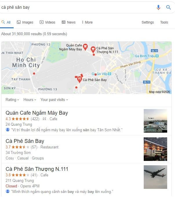 Kết quả tìm kiếm địa điểm trong bảng tri thức