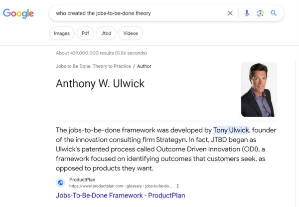Kết quả tìm kiếm Google về thuyết Jobs-to-be-Done