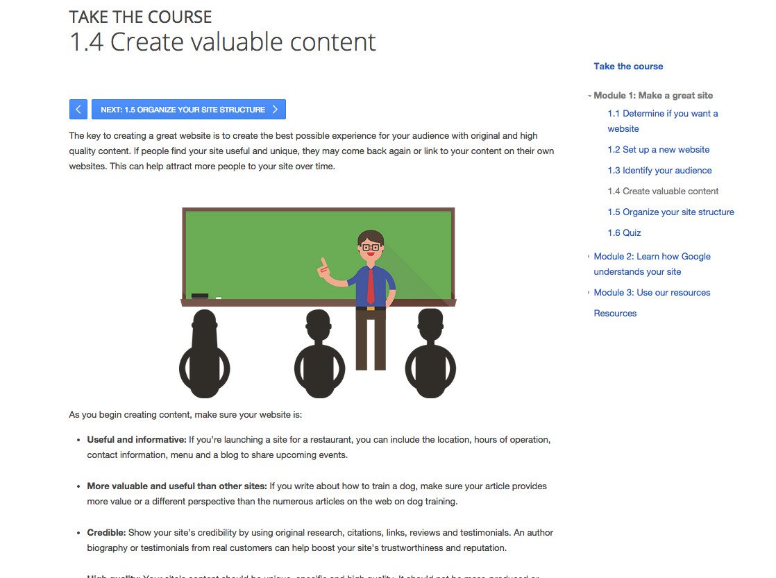 Khóa học Google Webmaster Academy về nội dung chất lượng