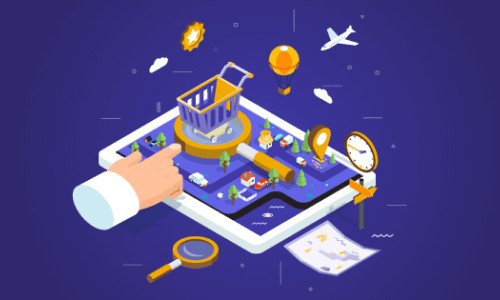 Kính lúp đặt trên bản đồ hiển thị nhiều doanh nghiệp địa phương, biểu tượng của việc tìm kiếm khách hàng tiềm năng