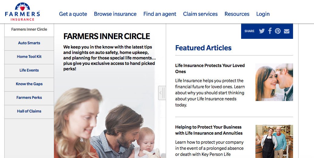 Logo Farmers Insurance thể hiện sự tin cậy trong cung cấp thông tin