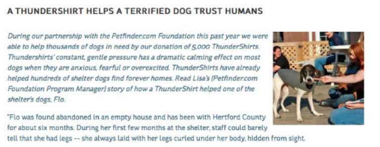 Logo ThunderShirt và chương trình quyên góp, minh chứng cho marketing định hướng mục đích trong ngành thú cưng