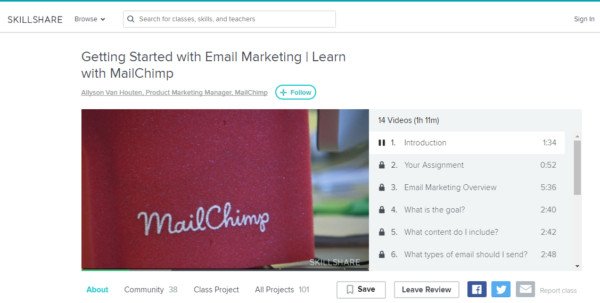 MailChimp hợp tác với SkillShare để cung cấp nội dung giáo dục về tiếp thị email.