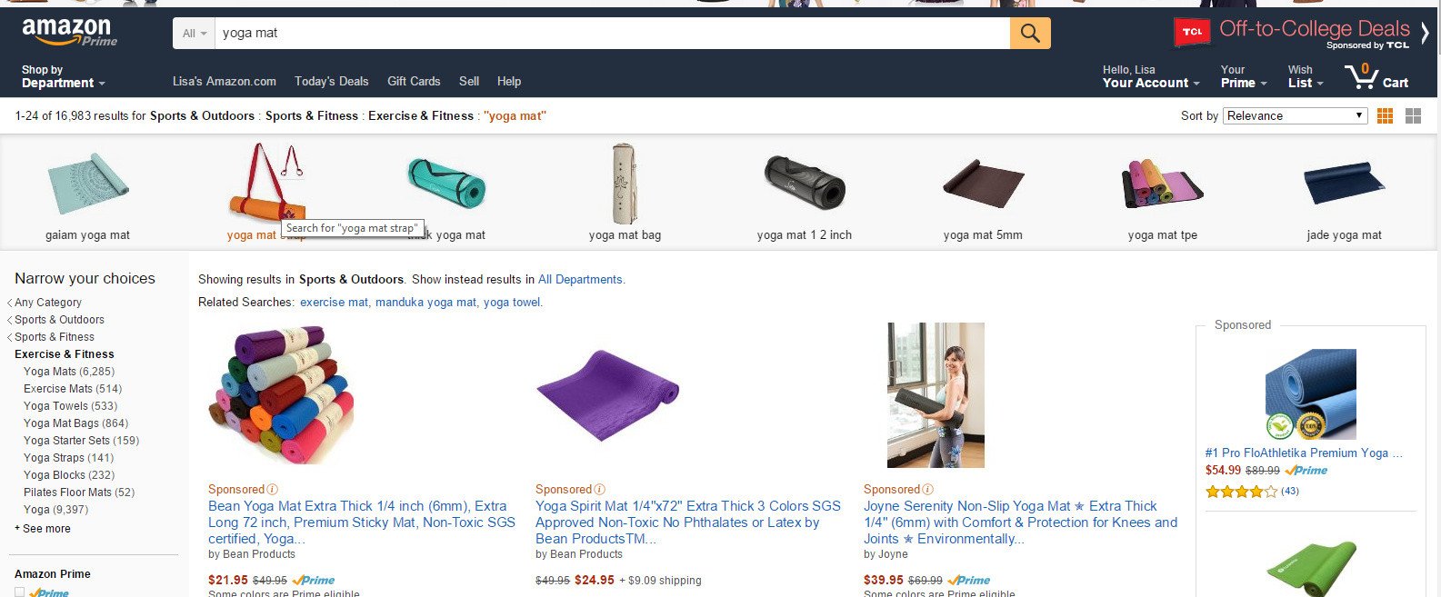 Màn hình tìm kiếm Amazon thể hiện tính năng lọc sản phẩm theo metadata, cải thiện trải nghiệm mua sắm trực tuyến.