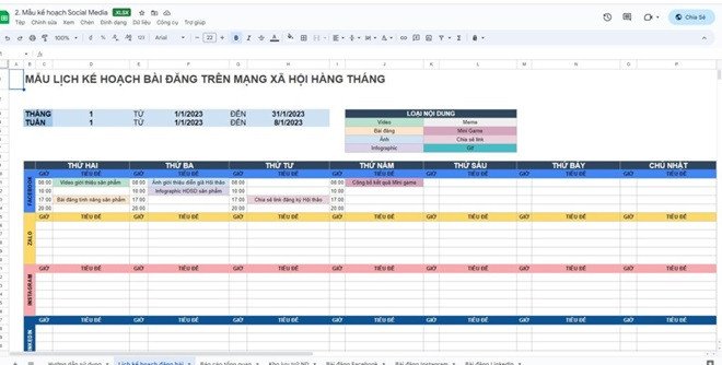Mẫu kế hoạch marketing mảng Social Media