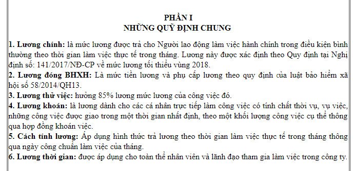 Mẫu quy định chung về chế độ lương thưởng tại Vị Marketing