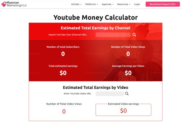 Máy tính ước tính thu nhập YouTube của Influencer Marketing Hub