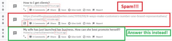 Minh họa một bình luận bị đánh dấu spam trên Reddit.