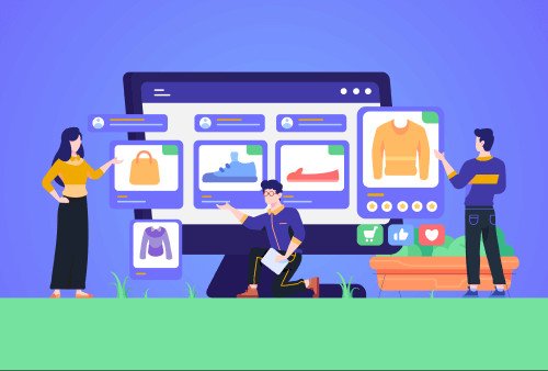 Mọi người tương tác với cửa hàng trực tuyến, minh họa trải nghiệm mua sắm địa phương
