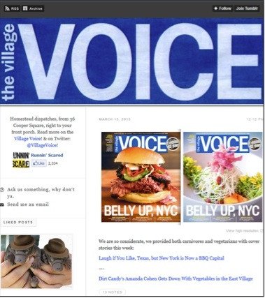 Một bài đăng trên Tumblr của The Village Voice với hình ảnh và liên kết, thể hiện cách tối ưu hóa liên kết và tăng lượng truy cập.