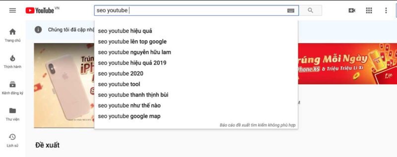 Nghiên cứu từ khóa tiềm năng cho SEO YouTube từ gợi ý
