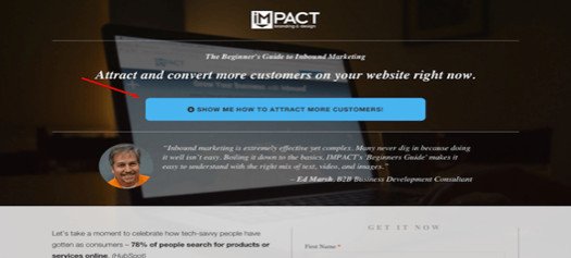 Nút CTA đã cá nhân hóa trên trang đích của iMPACT: "Chỉ cho tôi cách thu hút thêm khách hàng", tăng cường sự liên quan và tỷ lệ chuyển đổi.
