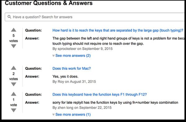 Phần câu hỏi và trả lời của khách hàng trên trang sản phẩm Amazon