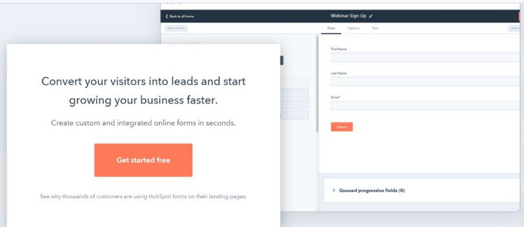 Pillar Page sản phẩm của HubSpot cho công cụ tạo biểu mẫu trực tuyến miễn phí.