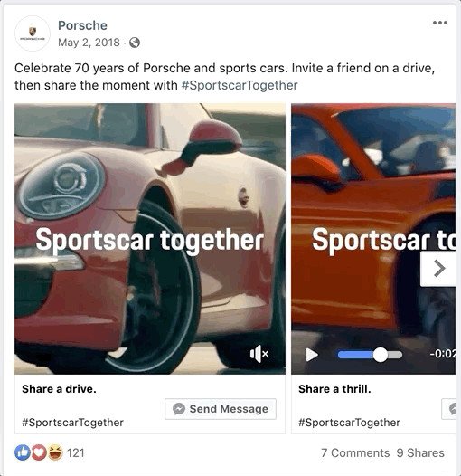 Quảng cáo carousel của Porsche với chuỗi video kể chuyện