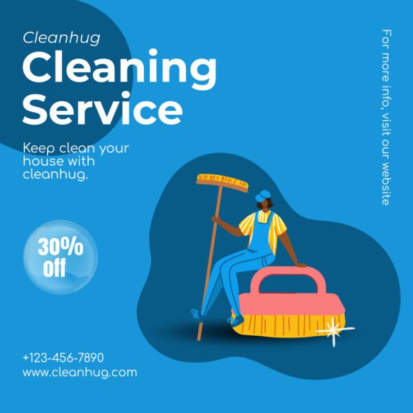Quảng cáo dịch vụ vệ sinh Cleanhug màu xanh lam với ưu đãi giảm giá được marketer xếp hạng #3