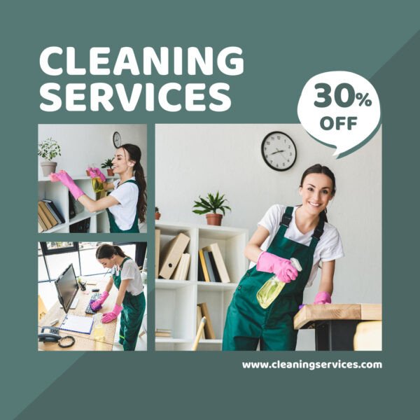 Quảng cáo dịch vụ vệ sinh Cleaning Services màu xanh lá cây đậm được marketer xếp hạng #2