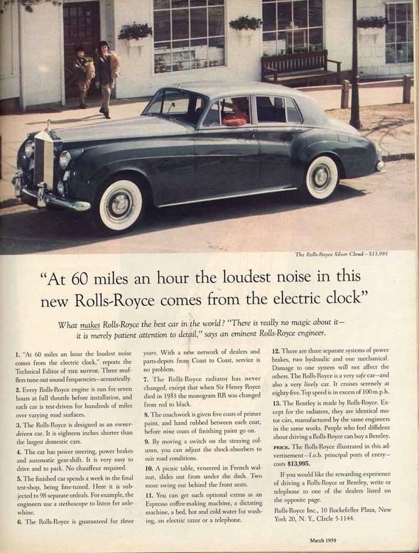 Quảng cáo Rolls-Royce của David Ogilvy với ngôn ngữ đơn giản