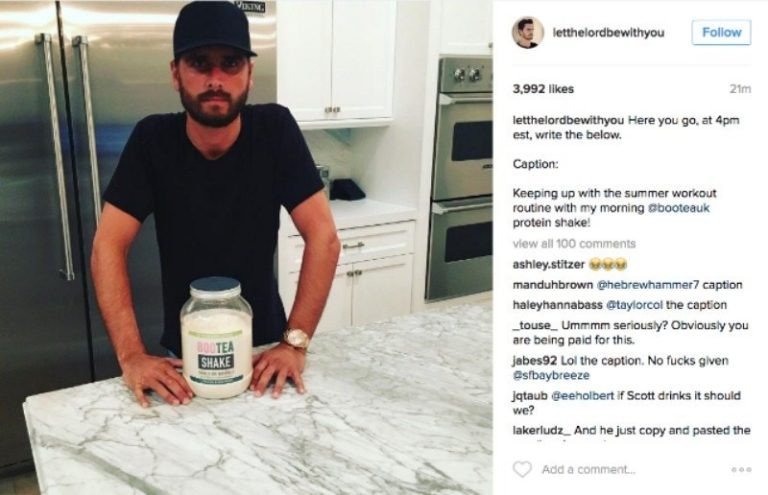 Scott Disick với bài đăng tiết lộ quảng cáo trả phí trong chiến dịch marketing người ảnh hưởng