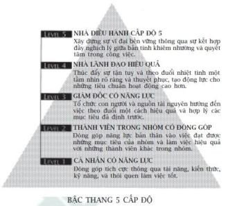 Sơ đồ minh họa 5 cấp độ lãnh đạo trong mô hình chuyển đổi từ tốt đến vĩ đại.