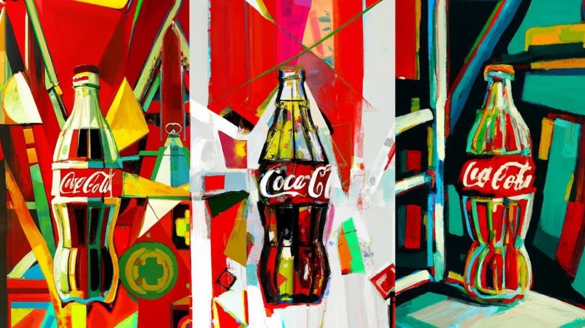 Tác phẩm nghệ thuật kỹ thuật số từ chiến dịch 'Create Real Magic' của Coca-Cola, cho thấy **AI hỗ trợ sáng tạo nội dung**.