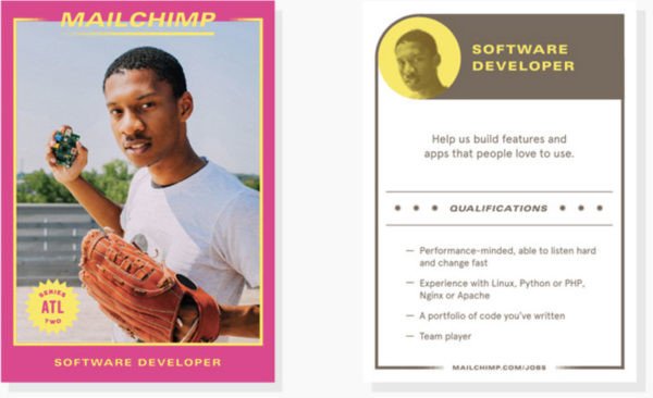 Thẻ bóng chày sáng tạo của MailChimp trong chiến dịch tuyển dụng