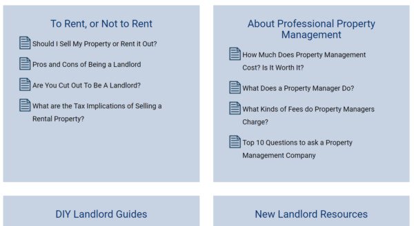 The Landlord Resource Center của Real Property Management thể hiện sự sáng tạo trong Content Marketing B2B bằng cách cung cấp giá trị miễn phí cho chủ nhà tự quản lý.