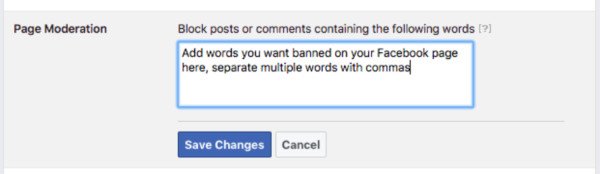 Thêm các từ khóa cần chặn để lọc nội dung tiêu cực trên trang Facebook.