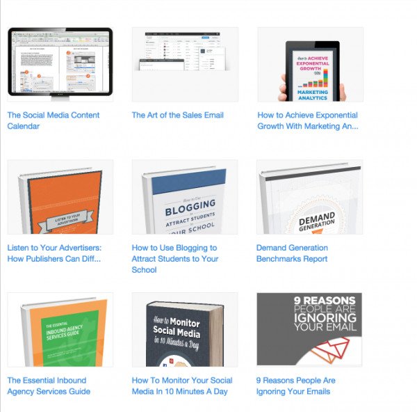 Thư viện tài nguyên giáo dục của HubSpot, chứa hàng trăm ebook và hướng dẫn chi tiết, là ví dụ điển hình về content marketing giá trị cao.