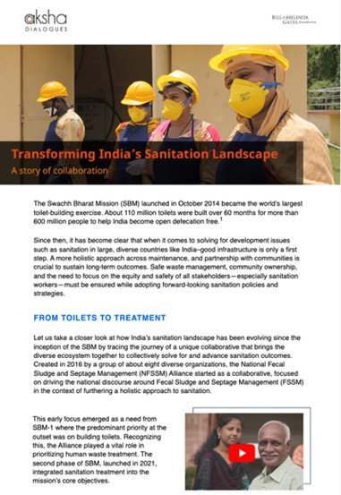 Tiêu đề bản tin Aksha Dialogues của Tổ chức Bill &amp; Melinda Gates, với hình ảnh nhân viên vệ sinh đeo khẩu trang tại Ấn Độ, minh họa cách kể chuyện sâu sắc trong email marketing.