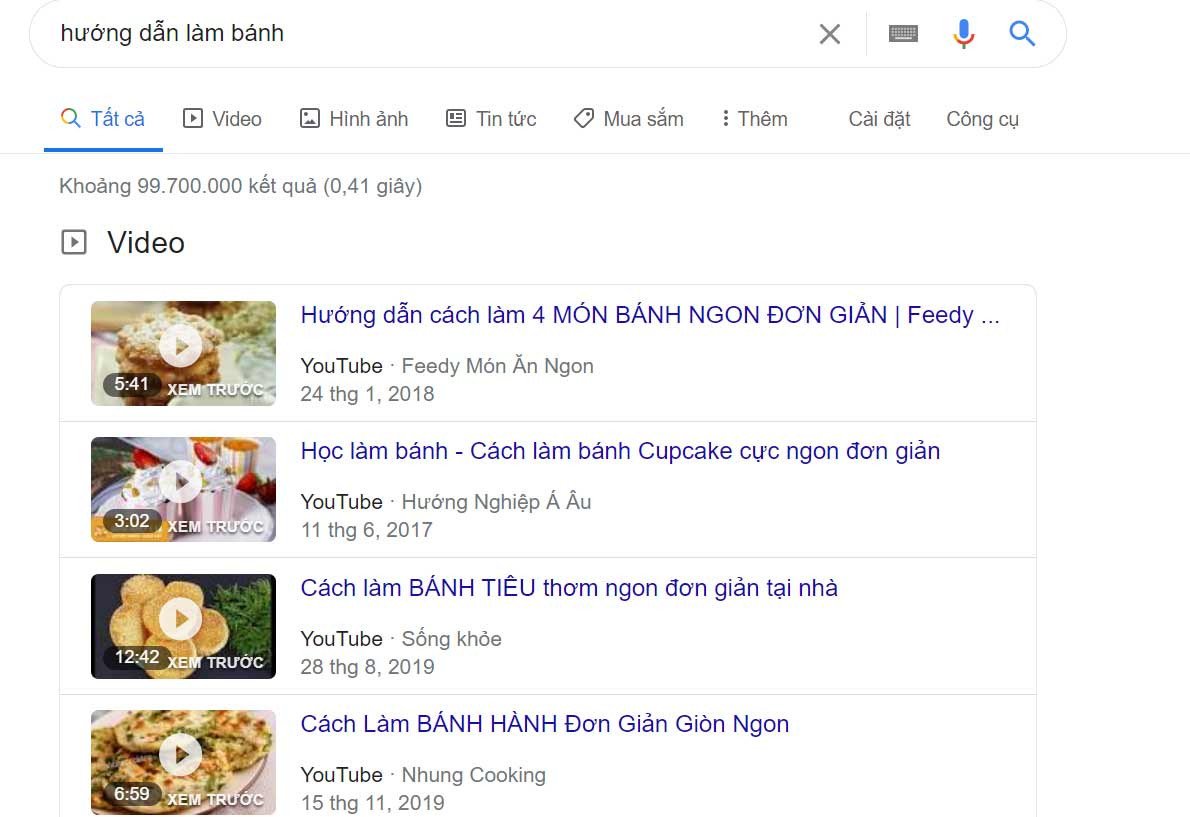 Tìm kiếm từ khóa chính cho SEO YouTube thông qua Google